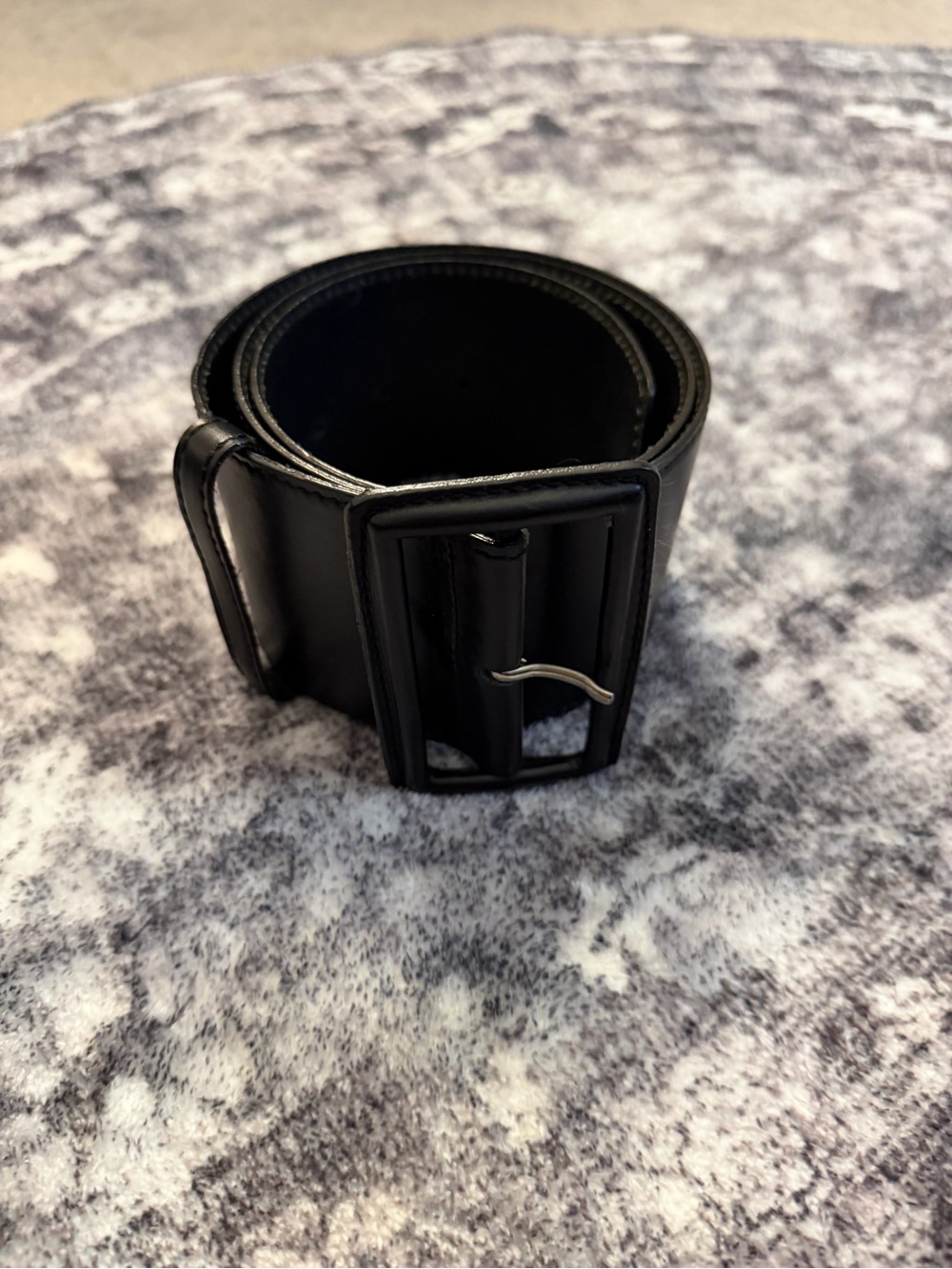 Theory Black Leather Wide Belt with Matte Buckle